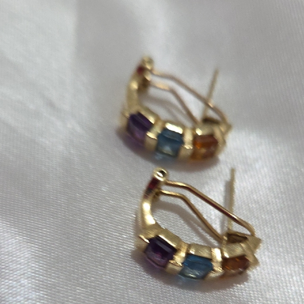 14k Solid Gold Multi-Stone Earrings For Women's - image 8